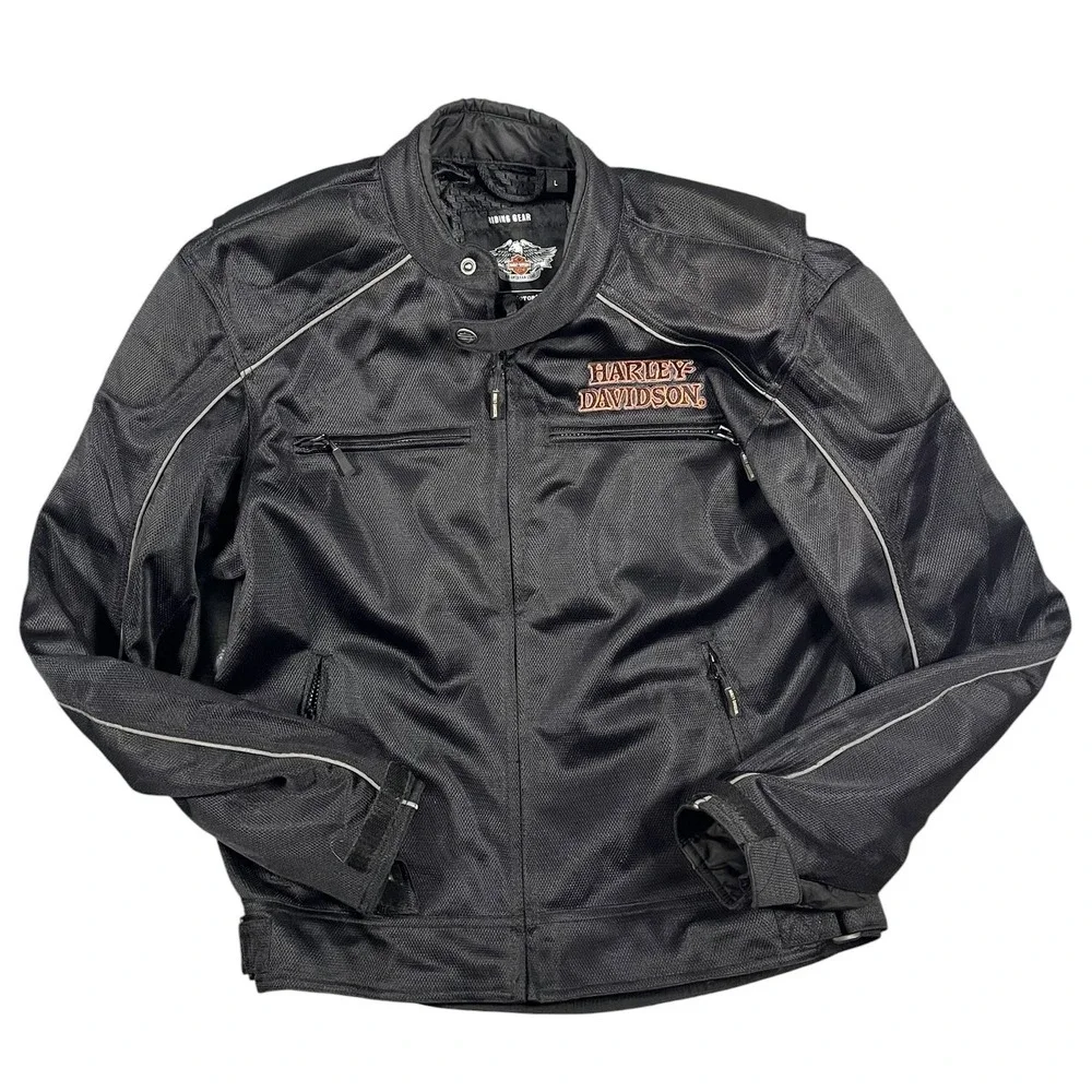 Harley-Davidson Men's Size L Willie G Skull Flames Mesh Riding Jacket Black
